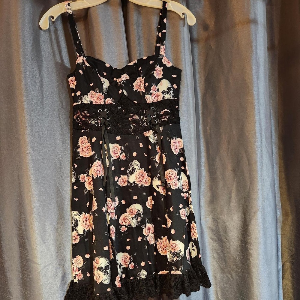 Skull and Roses Black and Pink Dress